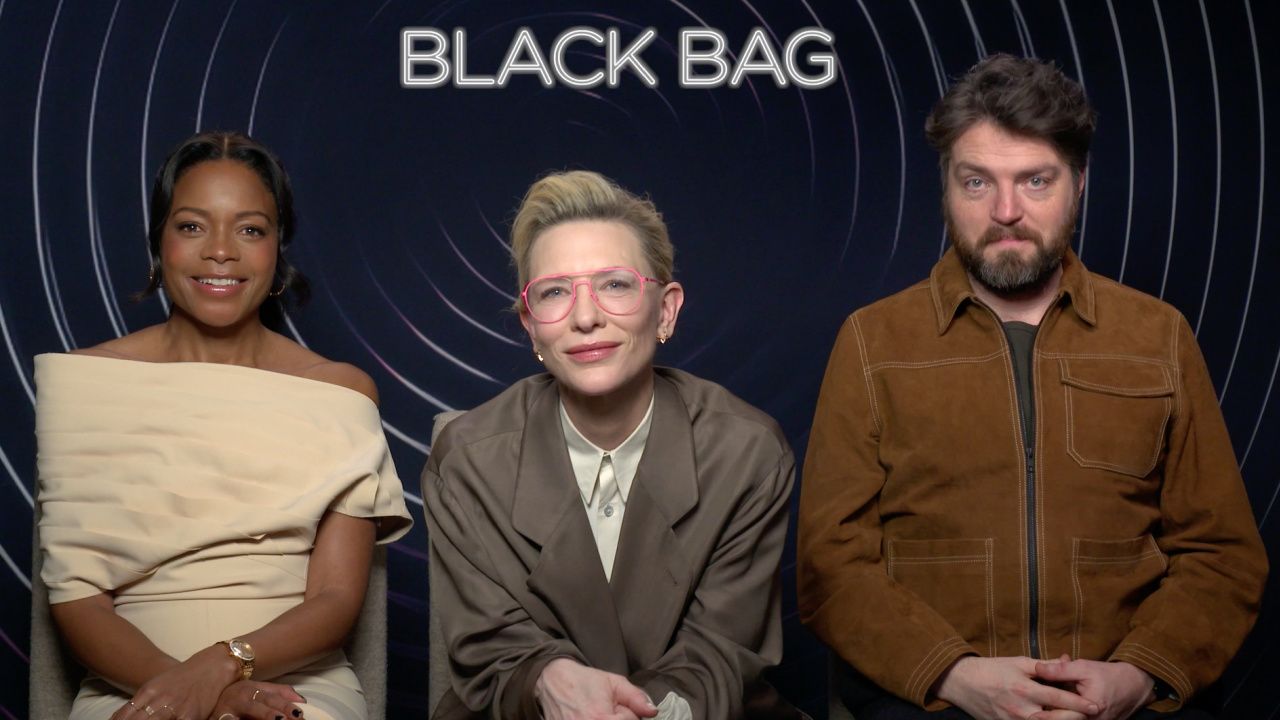 (L to R) Naomie Harris, Cate Blanchett and Tom Burke star in director Steven Soderbergh's 'Black Bag'.