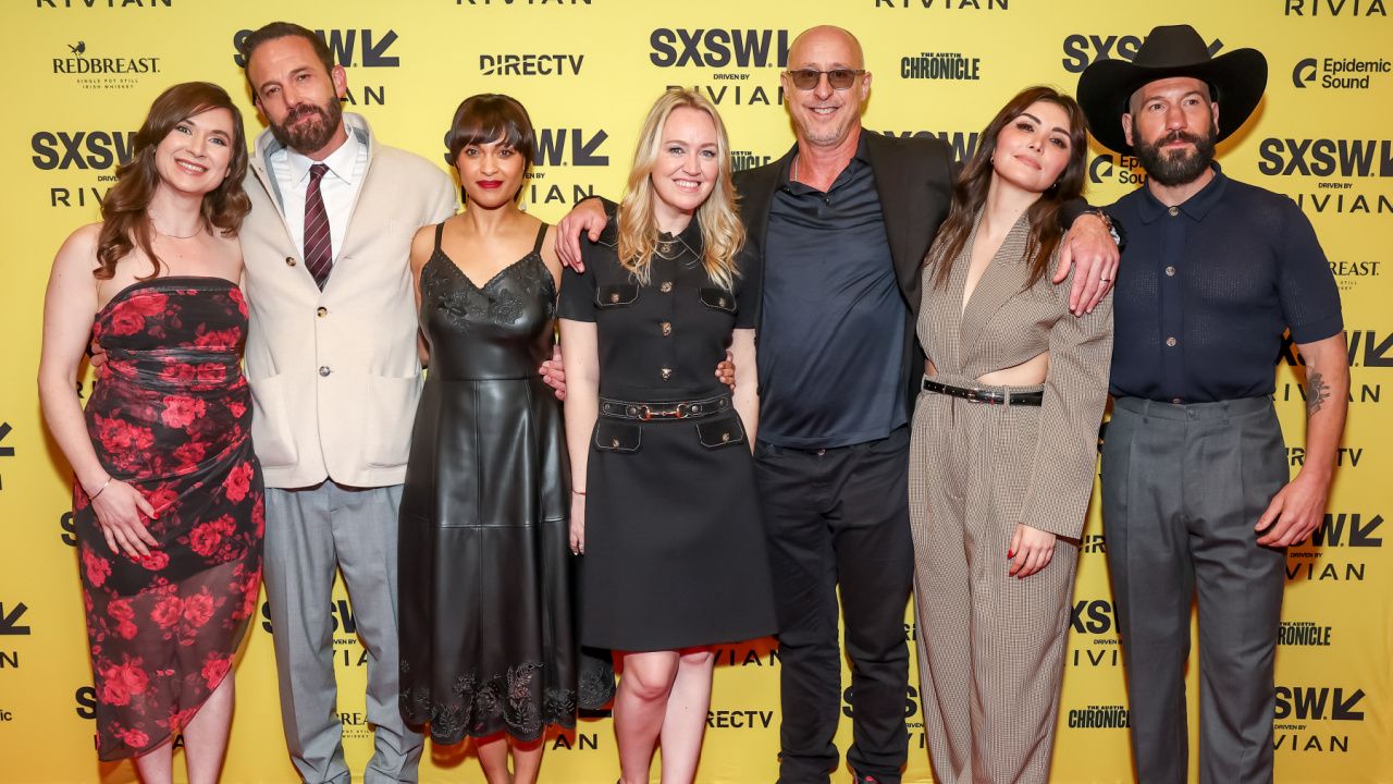 (L to R) Allison Robertson, Ben Affleck, Cynthia Addai-Robinson, Lynette Howell Taylor, Gavin O'Connor, Daniella Pineda and Jon Berthal attend the Amazon MGM Studios 'The Accountant 2' World Premiere at SXSW on Saturday March 8, 2025 in Austin, Texas.