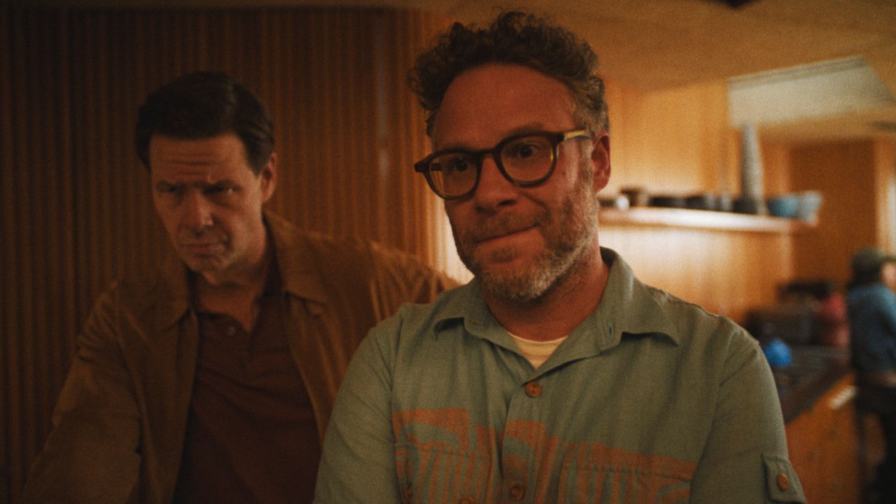 (L to R) Ike Barinholtz and Seth Rogen in 'The Studio,' premiering March 26, 2025 on Apple TV+.