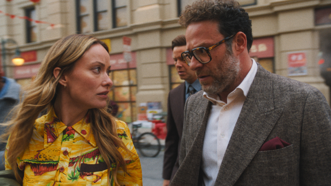 (L to R) Olivia Wilde and Seth Rogen in 'The Studio,' premiering March 26, 2025 on Apple TV+.