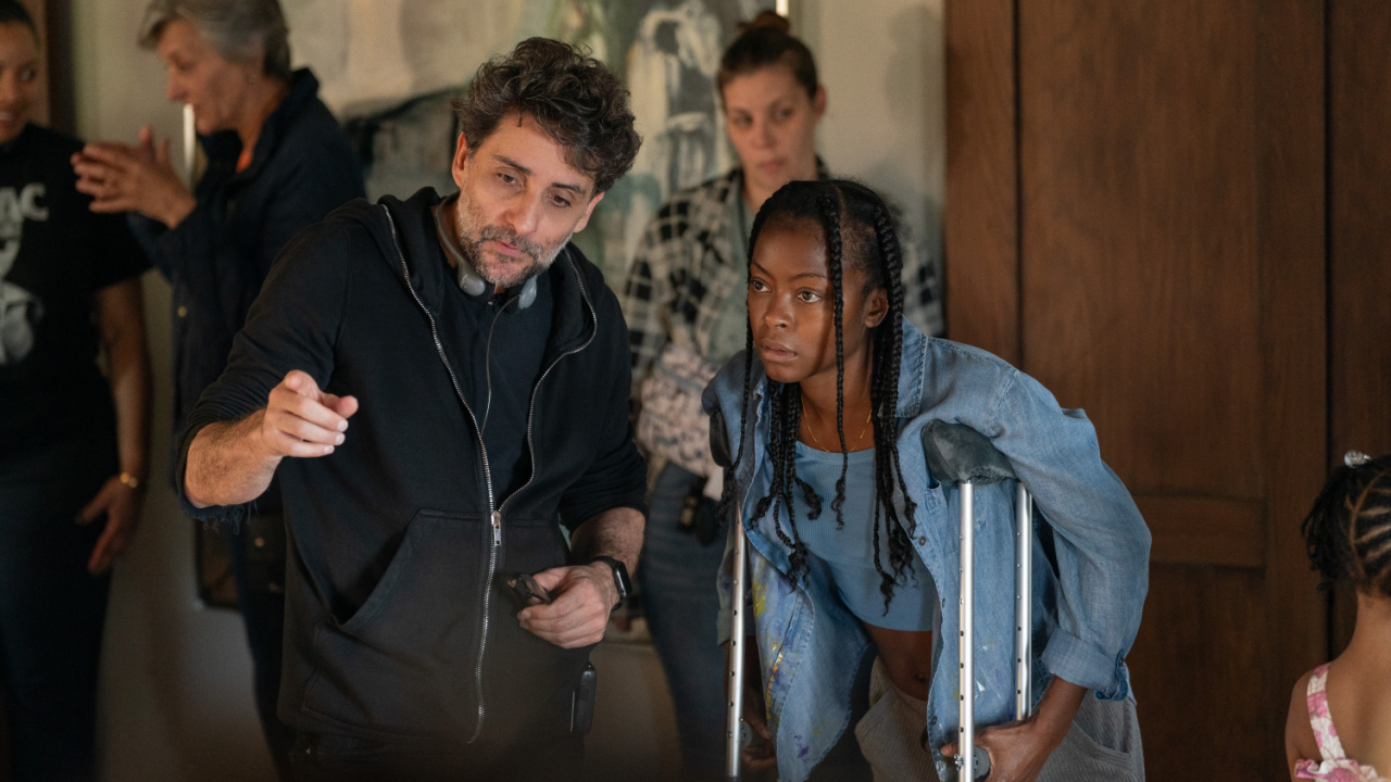 (L to R) Director Jaume Collet-Serra and Danielle Deadwyler on the set of 'The Woman in the Yard'. Photo: Universal Pictures.