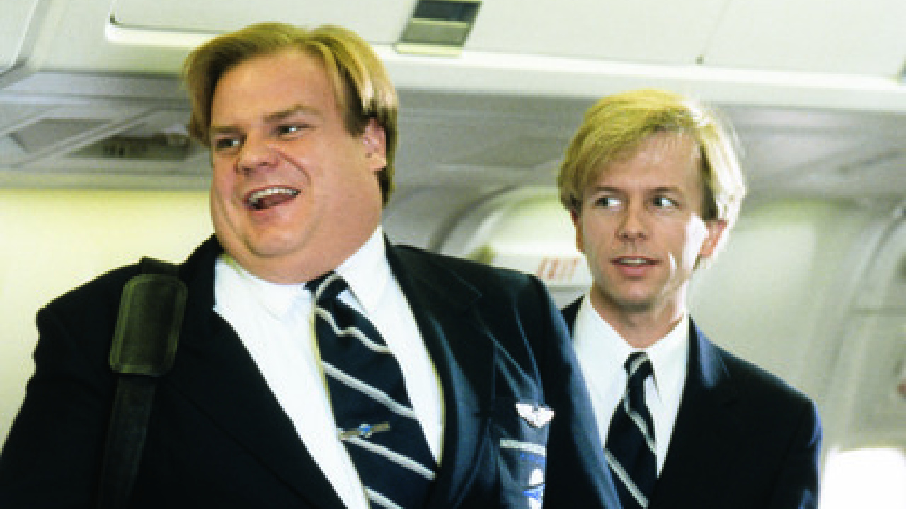 (L to R) Chris Farley and David Spade in 'Tommy Boy'. Photo: Paramount Pictures.