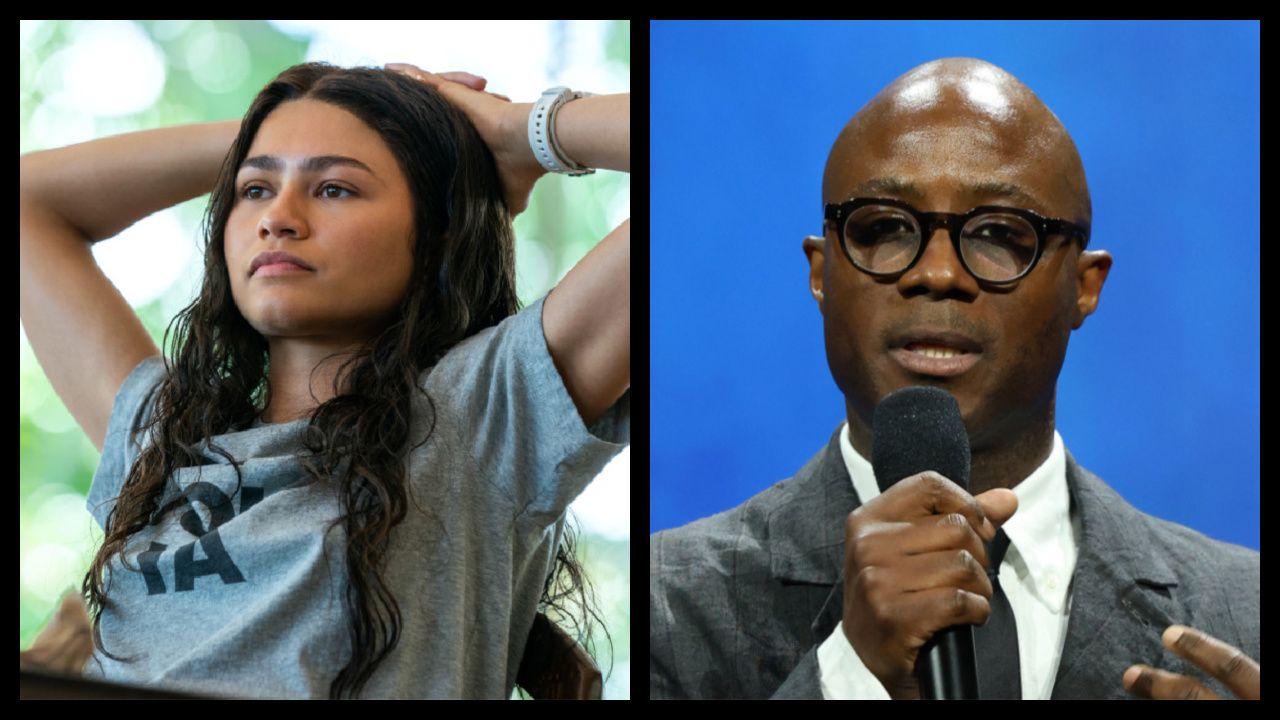 (Left) Zendaya stars as Tashi in director Luca Guadagnino’s 'Challengers,' an Amazon MGM Studios film. Photo credit: Niko Tavernise. © 2024 Metro-Goldwyn-Mayer Pictures Inc. All Rights Reserved. (Right) Director Barry Jenkins at Disney's 2024 CinemaCon Presentation. Photo: Disney.