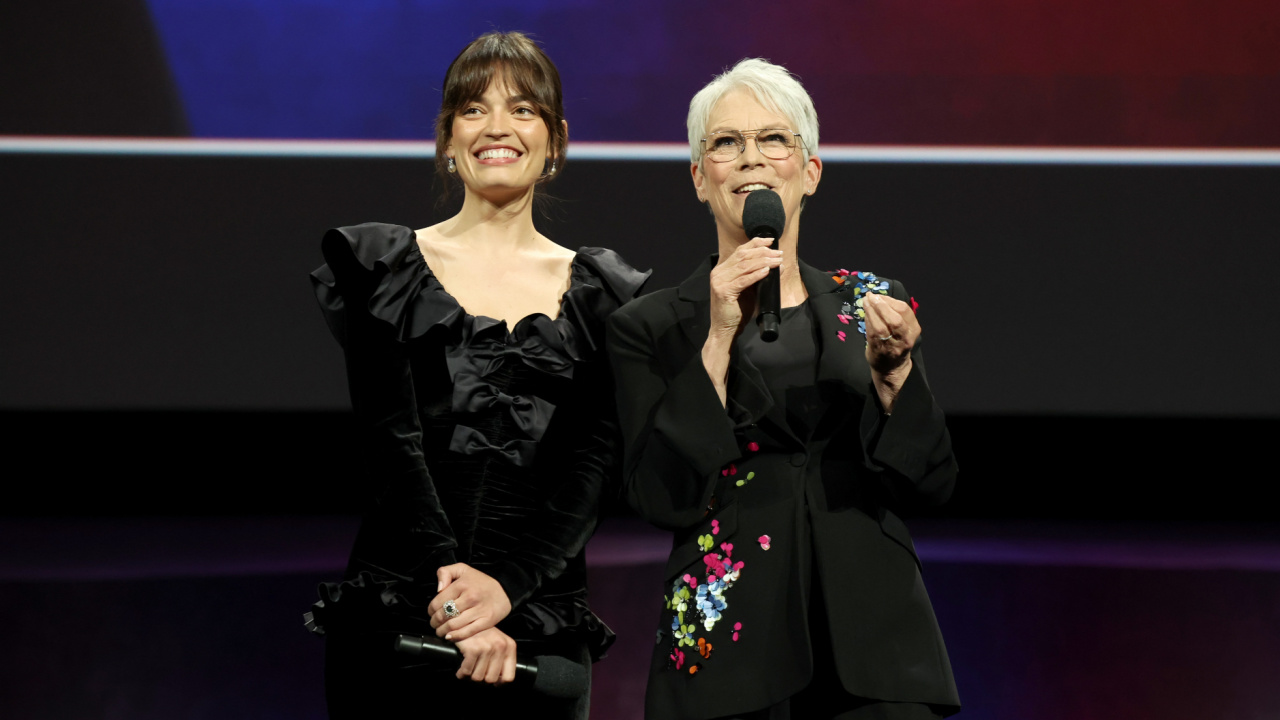 (L to R) Emma Mackey and Jamie Lee Curtis at the Disney presentation at CinemaCon 2025 in Las Vegas. Photo: Disney.