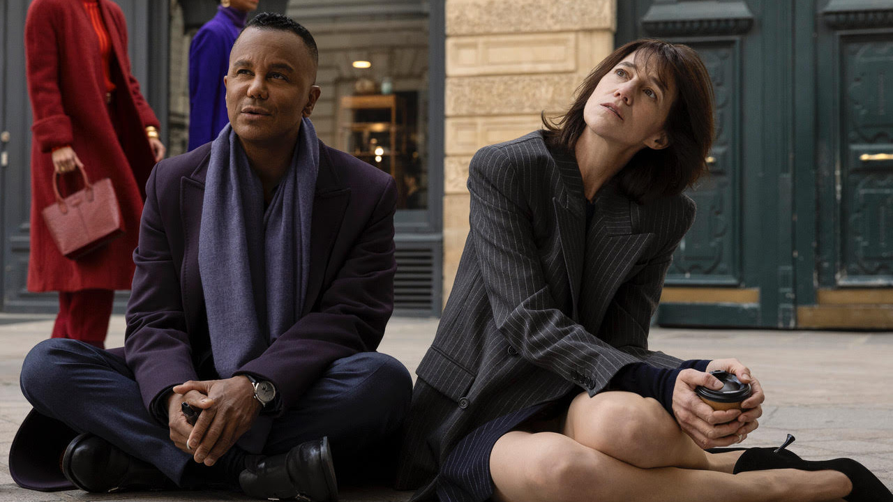 (L to R) Yanic Truesdale as Raphaël Marchand and Charlotte Gainsbourg as Geneviève Lavigne in 'Étoile'. Credit: Philippe Antonello/Prime Video.