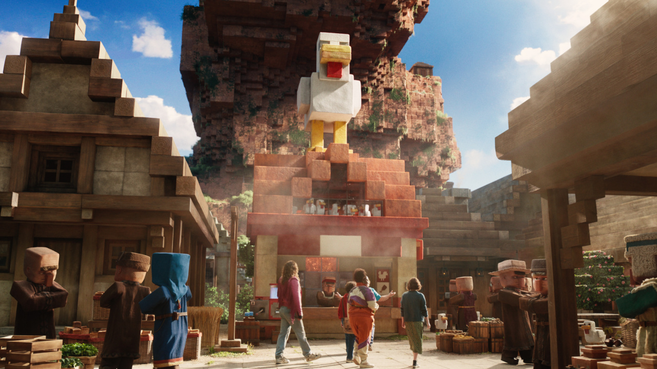 (L to R) Jason Momoa as Garrett "The Garbage Man" Garrison, Sebastian Hansen as Henry, Danielle Brooks as Dawn and Emma Myers as Natalie in Warner Bros. Pictures’ and Legendary Pictures’ 'A Minecraft Movie,' a Warner Bros. Pictures release. Photo Credit: Courtesy Warner Bros. Pictures. Copyright: © 2025 Warner Bros. Entertainment Inc. All Rights Reserved.