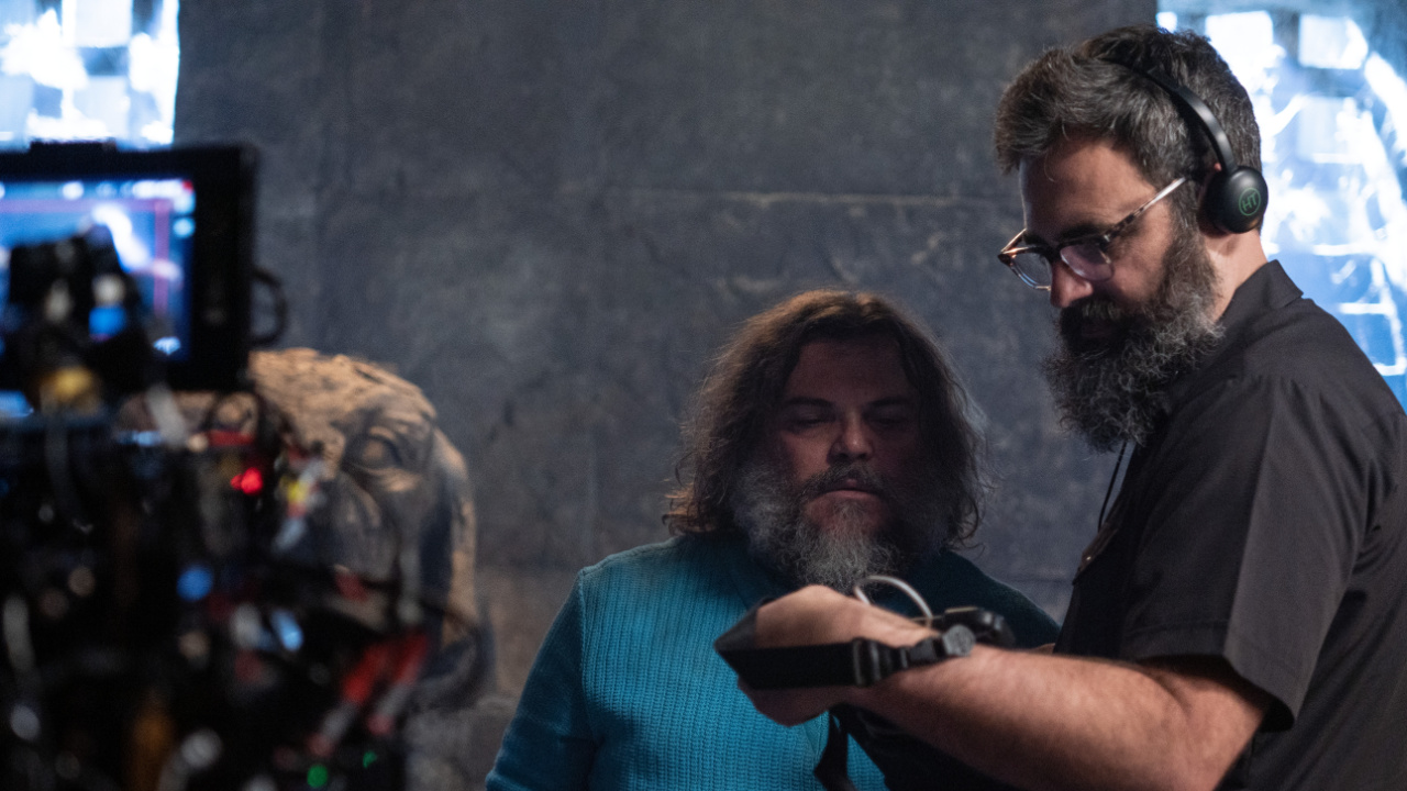 (L to R) Jack Black and director Jared Hess on the set of Warner Bros. Pictures’ and Legendary Pictures’ 'A Minecraft Movie,' a Warner Bros. Pictures release. Photo Credit: Kristy Griffin. Copyright: © 2025 Warner Bros. Entertainment Inc. All Rights Reserved.
