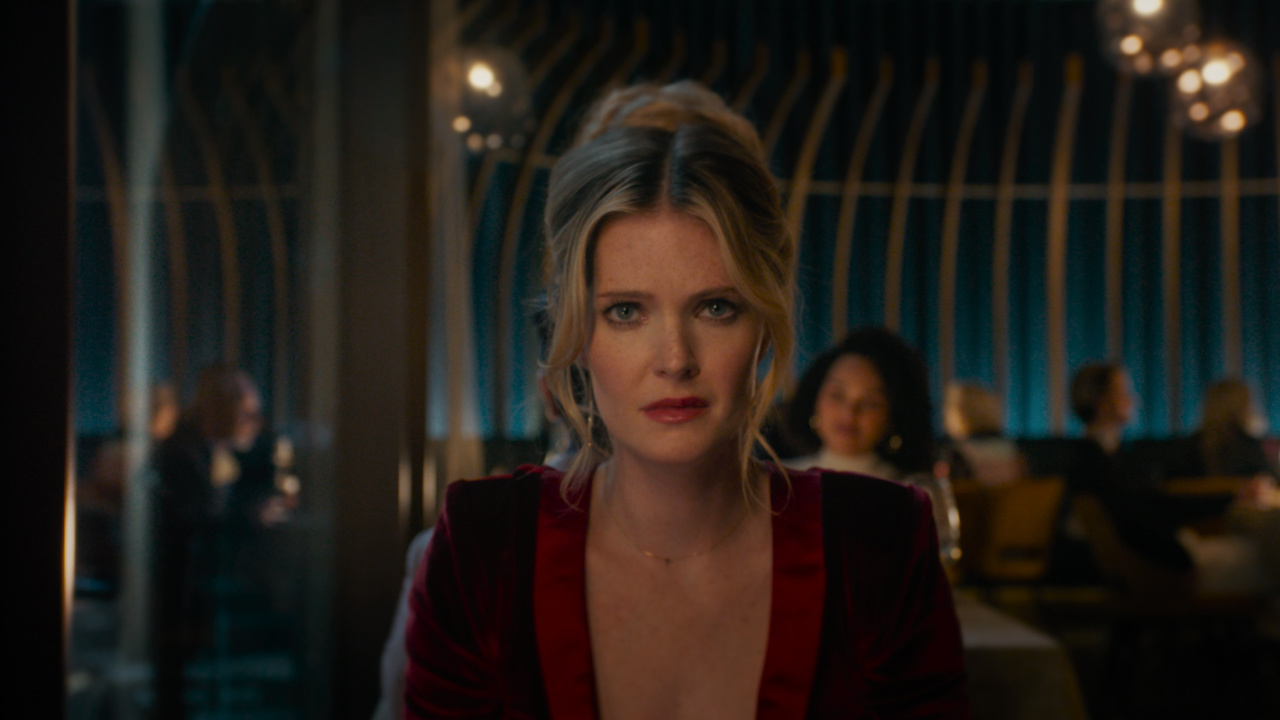 Meghann Fahy as Violet in 'Drop', directed by Christopher Landon. Photo: Universal Pictures.