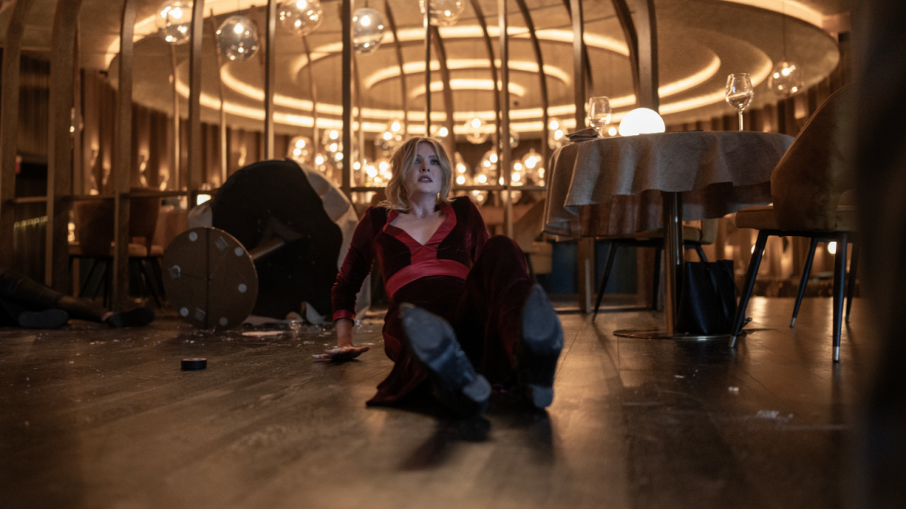 Meghann Fahy as Violet in 'Drop', directed by Christopher Landon. Photo: Universal Pictures.