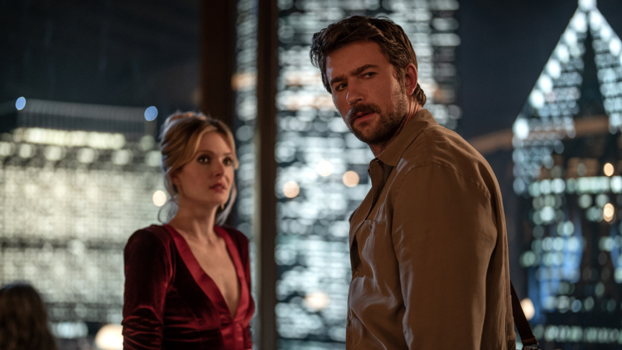 (from left) Violet (Meghann Fahy) and Henry (Brandon Sklenar) in 'Drop', directed by Christopher Landon. Photo: Universal Pictures.