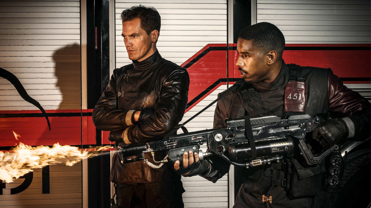 (L to R) Michael Shannon and Michael B. Jordan in 2018's 'Fahrenheit 451'. Photo: HBO.