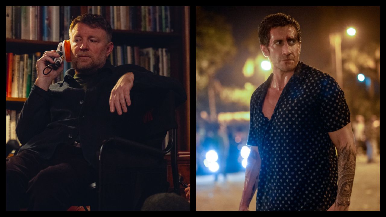 (Left) Guy Ritchie on the set of 'The Gentlemen.' Photo: Kevin Baker/Netflix. Copyright: © 2023, Netflix Inc. (RIght) Jake Gyllenhaal stars in 'Roadhouse.' Photo: Laura Radford © Amazon Content Services LLC.