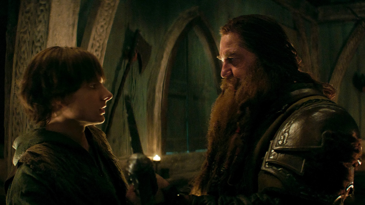 (from left) Hiccup (Mason Thames) and Stoick (Gerard Butler) in Universal Pictures’ live- action 'How to Train Your Dragon', written and directed by Dean DeBlois. Photo: Universal Pictures.