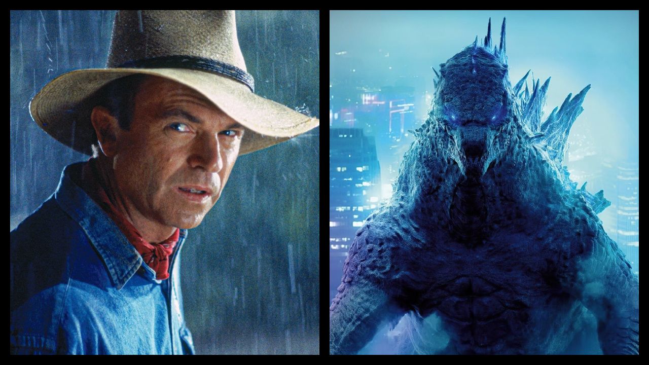 (Left) Sam Neill in 'Jurassic Park'. Photo: Universal Pictures. (Right) 2021's 'Godzilla vs. Kong.' Photo: Warner Bros. Pictures.