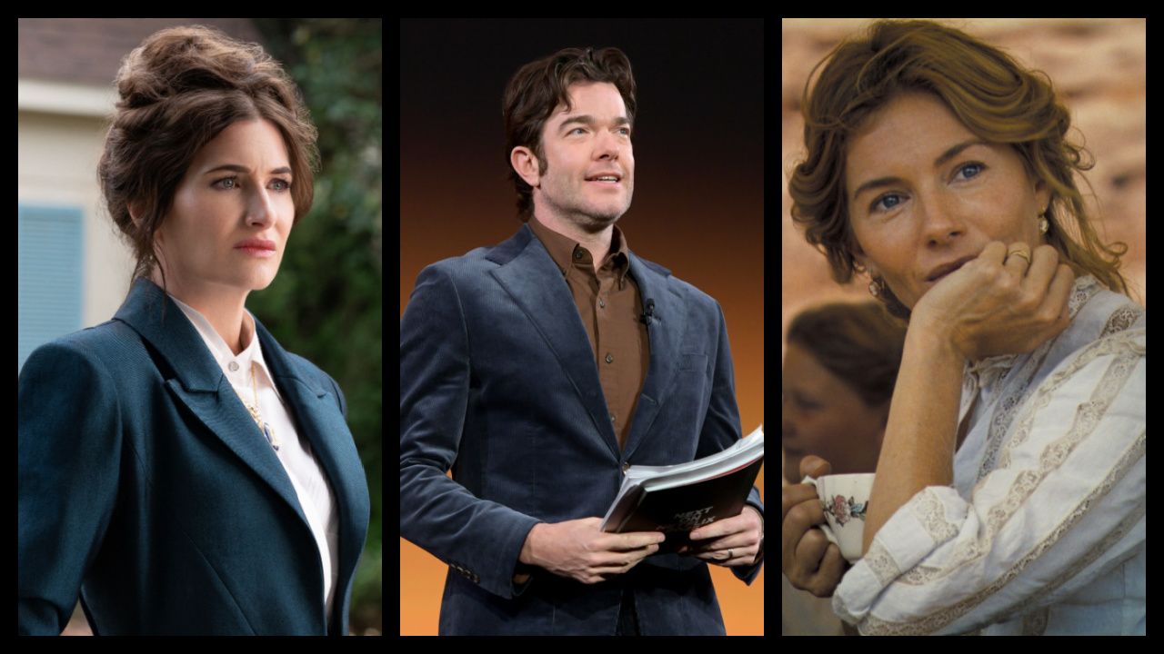 (Left) Agatha Harkness (Kathryn Hahn) in Marvel Television's 'Agatha All Along', exclusively on Disney+. Photo by Chuck Zlotnick. © 2024 Marvel. (Center) John Mulaney at Netflix's Next on Netflix event. Photo: Netflix. (Right) Sienna Miller as Frances Kittredge in New Line Cinema's Western drama 'Horizon: An American Saga - Chapter 1', a Warner Bros. Pictures release. Photo Credit: Richard Foreman. Copyright: © 2024 Warner Bros. Entertainment Inc. All Rights Reserved.