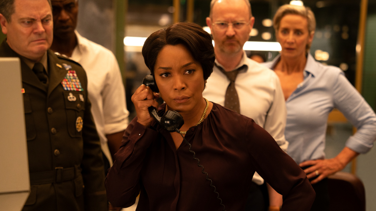 (L to R) Nick Offerman, Charles Parnell, Angela Bassett, Mark Gatiss and Janet McTeer in 'Mission: Impossible - The Final Reckoning' from Paramount Pictures and Skydance. Photo: Paramount Pictures.