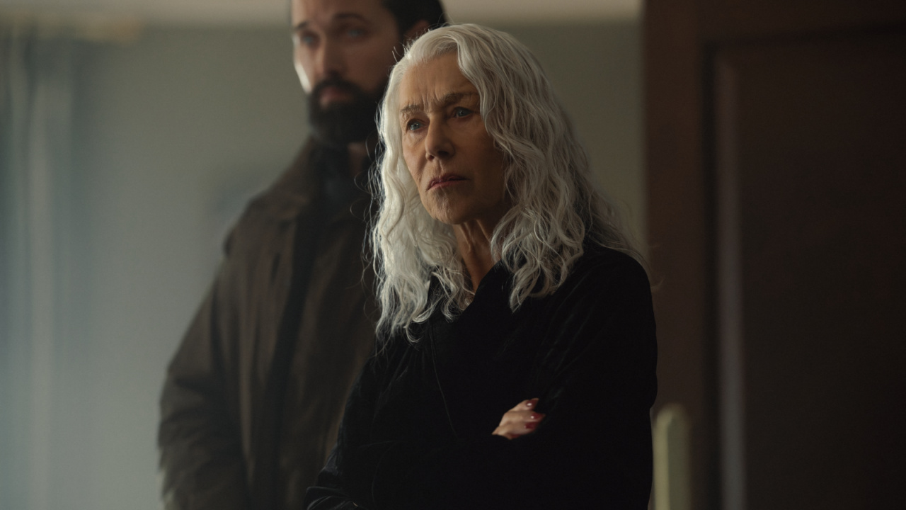 (L to R) Emmett J Scanlan as Paul and Helen Mirren as Maeve Harrigan in 'MobLand'. Streaming on Paramount+ 2025. Photo: Luke Varley/Paramount+.