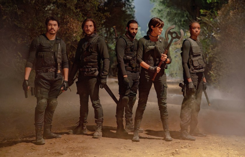 (L to R) Henry Golding as Tuah, Luca Marinelli as Nicky, Marwan Kenzari as Joe, Charlize Theron as Andy and KiKi Layne as Nile in 'The Old Guard 2'. Photo: Eli Joshua Ade/Netflix © 2025.