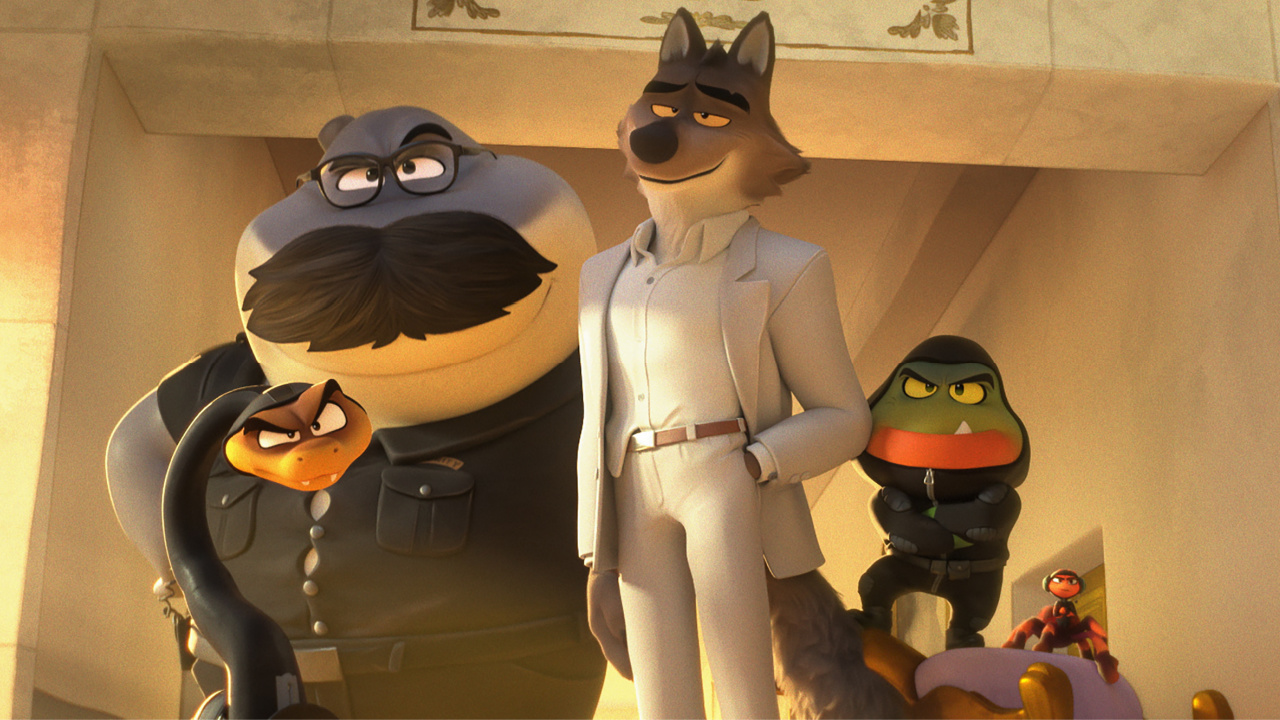 (from left) Mr. Snake (Marc Maron), Mr. Shark (Craig Robinson), Mr. Wolf (Sam Rockwell), Mr. Piranha (Anthony Ramos) and Ms. Tarantula (Awkwafina) in DreamWorks Animation’s 'The Bad Guys 2', directed by Pierre Perifel. Photo: Universal Pictures.