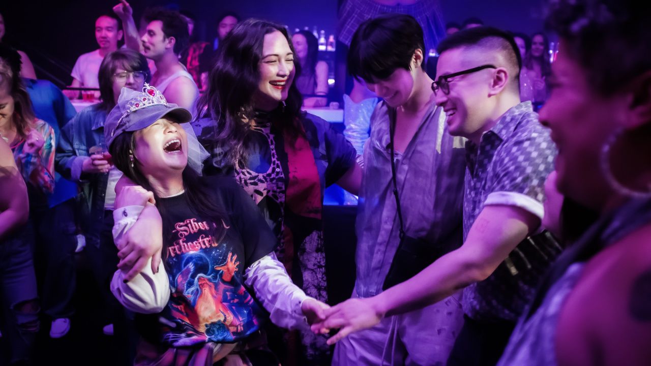 (L to R) Kelly Marie Tran, Lily Gladstone, Han Gi-Chan and Bowen Yang in Bleecker Street's 'The Wedding Banquet'. Credit: Bleecker Street / ShivHans Pictures.