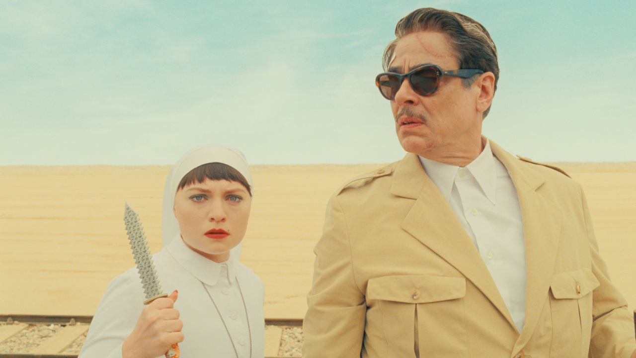 (L to R) Mia Threapleton as Liesl and Benicio Del Toro as Zsa-Zsa Korda in director Wes Anderson's 'The Phoenician Scheme', a Focus Features release. Credit: Courtesy of TPS Productions/Focus Features © 2025 All Rights Reserved.