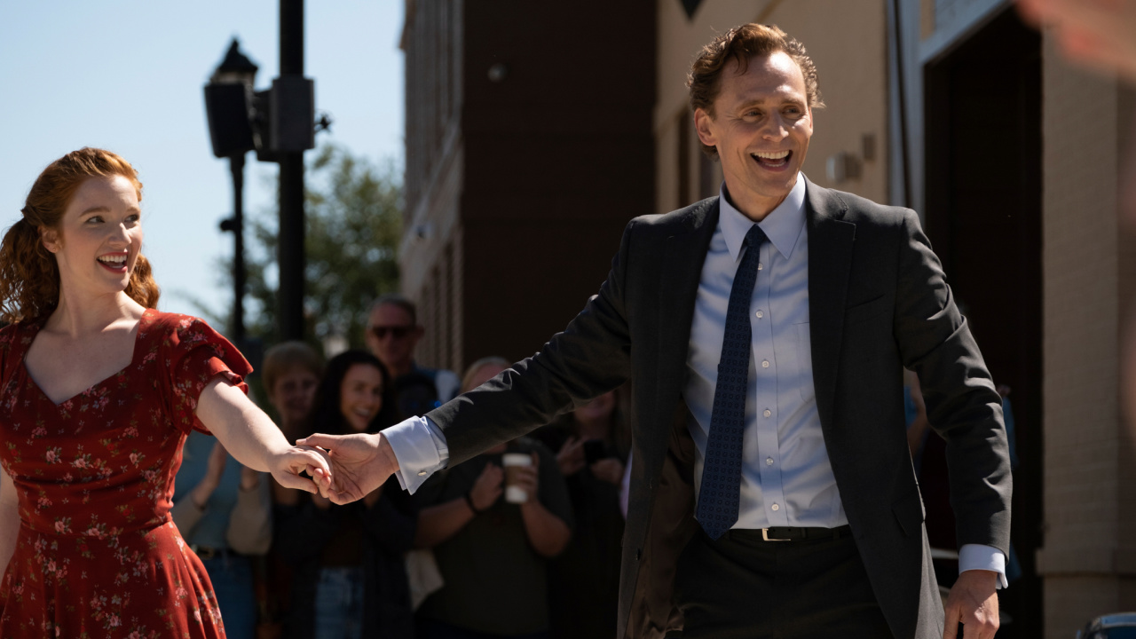 (L to R) Annalise Basso and Tom Hiddleston in 'The Life of Chuck'. Photo: Neon.