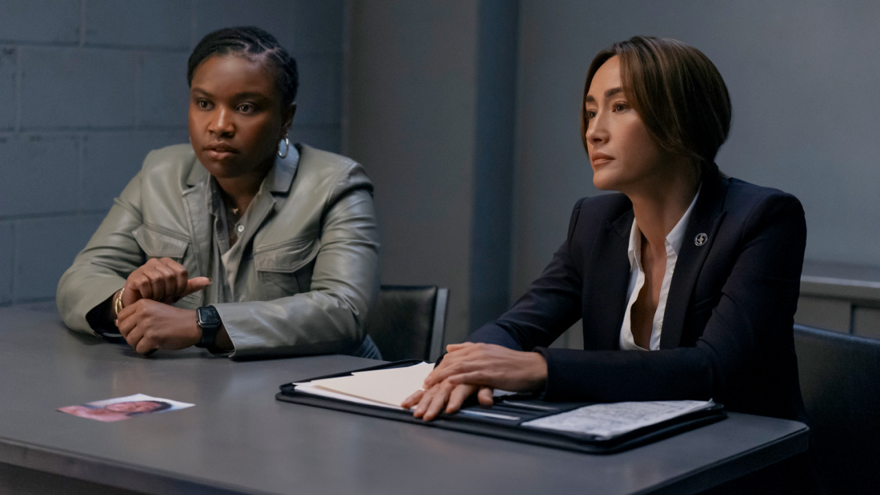 (L to R) Courtney Taylor (Zamira Parker) and Maggie Q (Renée Ballard) in 'Ballard'. Photo: Tyler Golden/Prime Video.