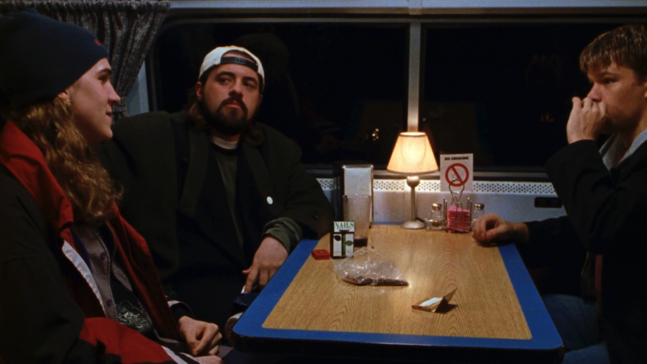 (L to R) Jason Mewes, Kevin Smith and Matt Damon in 'Dogma.' Photo: Triple Media Film.