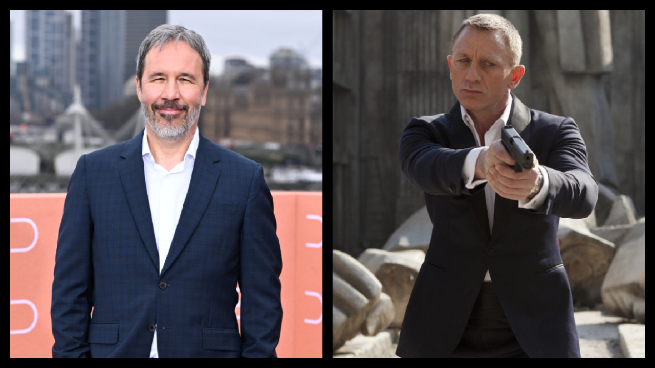 (Left) Director Denis Villeneuve on the 'Dune: Part Two' global press tour. Copyright: © 2024 Warner Bros. Entertainment Inc. All Rights Reserved. (Right) Daniel Craig as James Bond in 2012's 'Skyfall.' Photo: Sony Pictures.
