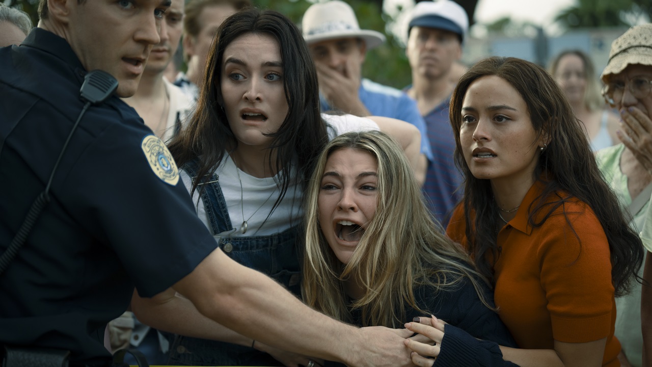 (L to R) Sarah Pidgeon as Stevie Ward, Madelyn Cline as Danica Richards, and Chase Sui Wonders as Ava Brucks in 'I Know What You Did Last Summer'. Photo: Sony Pictures.
