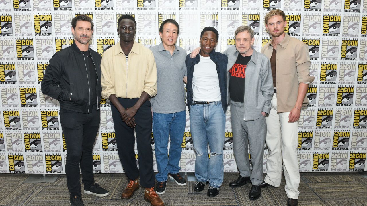.(L to R) T. Mollner, Tut Nyuot, Roy Lee, David Jonsson, Mark Hamill and Garrett Wareing attend “The Long Walk” panel at San Diego Comic-Con International 2025 at the San Diego Convention Center on July 25, 2025 in San Diego, California. Photo by Vivien Killilea/Getty Images for Lionsgate.