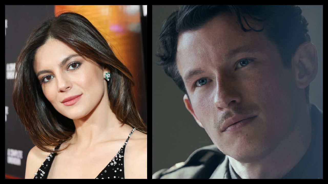 (Left) Monica Barbaro attends Searchlight Pictures' 'A Complete Unknown' World Premiere on Dec 10, 2024 in Los Angeles. (Right) Callum Turner in 'Masters of the Air,' premiering January 26, 2024 on Apple TV+.