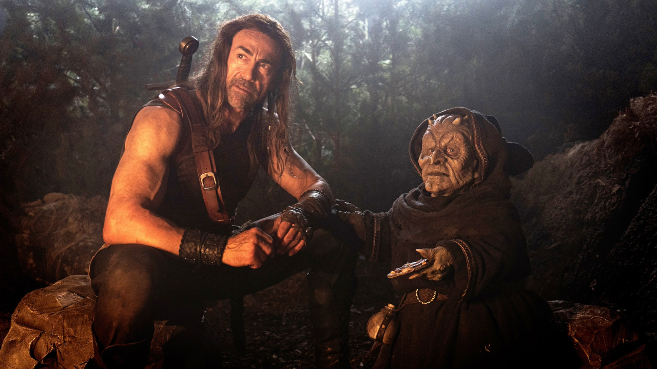 (L to R) Daniel Bernhardt and Patton Oswalt in 'Deathstalker'. Photo: Shout! Studios.