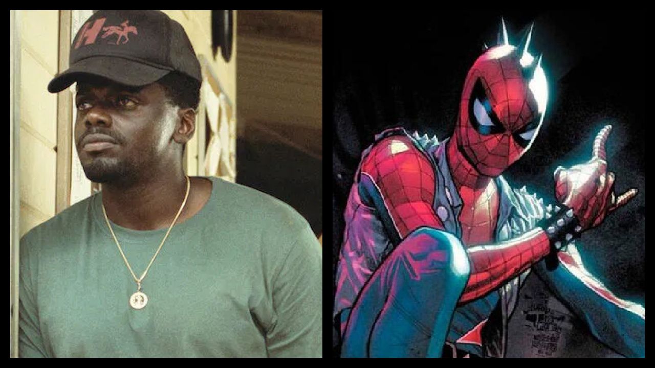 (Left) Daniel Kaluuya in 'Nope,' written and directed by Jordan Peele. © 2022 Universal Studios. All Rights Reserved. (Right) Marvel Comics Spider-Punk. Photo courtesy of Marvel.com