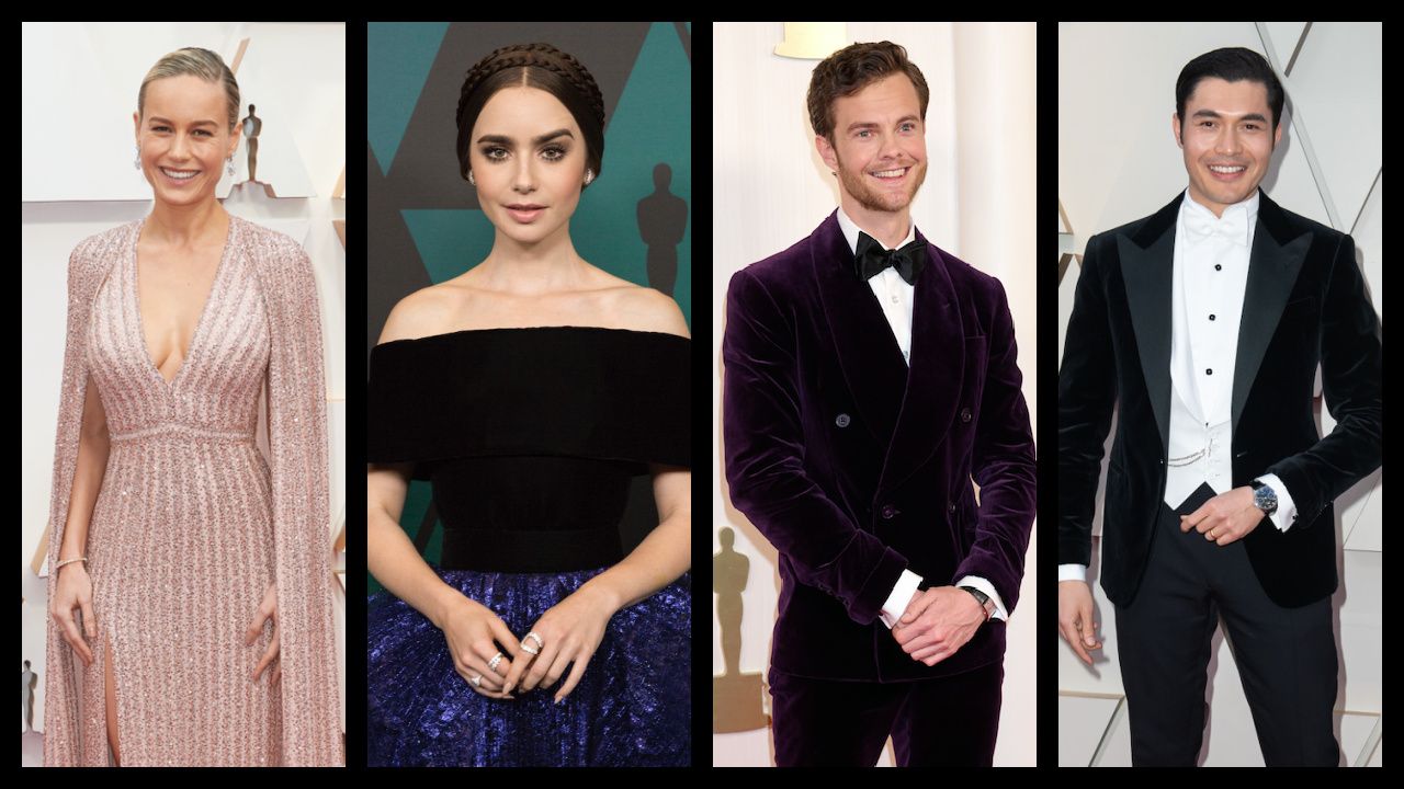 (Far Left) Brie Larson arrives on the red carpet of The 92nd Oscars® at the Dolby® Theatre in Hollywood, CA on Sunday, February 9, 2020. Credit/Provider: Nick Agro / ©A.M.P.A.S. Copyright: ©A.M.P.A.S. (Center Left) Lily Collins attends the Academy’s 2018 Annual Governors Awards in The Ray Dolby Ballroom at Hollywood & Highland Center® in Hollywood, CA, on Sunday, November 18, 2018. Credit/Provider: Troy Harvey / ©A.M.P.A.S. Copyright: ©A.M.P.A.S. (Center Right) Jack Quaid arrives on the red carpet of the 96th Oscars® at the Dolby® Theatre at Ovation Hollywood on Sunday, March 10, 2024. Credit/Provider: Mike Baker / ©A.M.P.A.S. Copyright: ©A.M.P.A.S. (Far Right) Henry Golding arrives on the red carpet of The 91st Oscars® at the Dolby® Theatre in Hollywood, CA on Sunday, February 24, 2019. Credit/Provider: Kyusung Gong / ©A.M.P.A.S. Copyright: ©A.M.P.A.S.