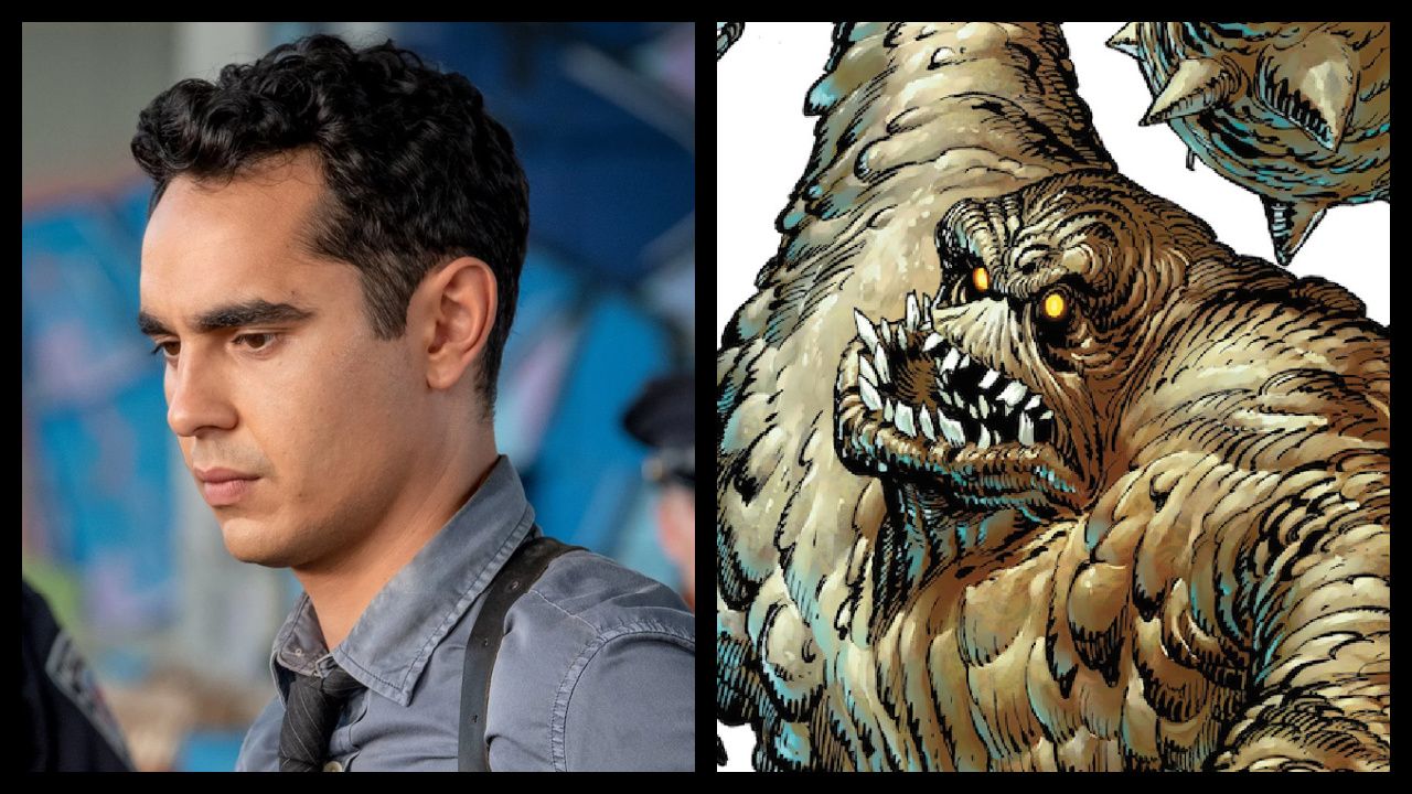 (Left) Max Minghella in 'Spiral'. Photo: Lionsgate. (Right) DC Comics' Clayface. Photo: DC Comics.