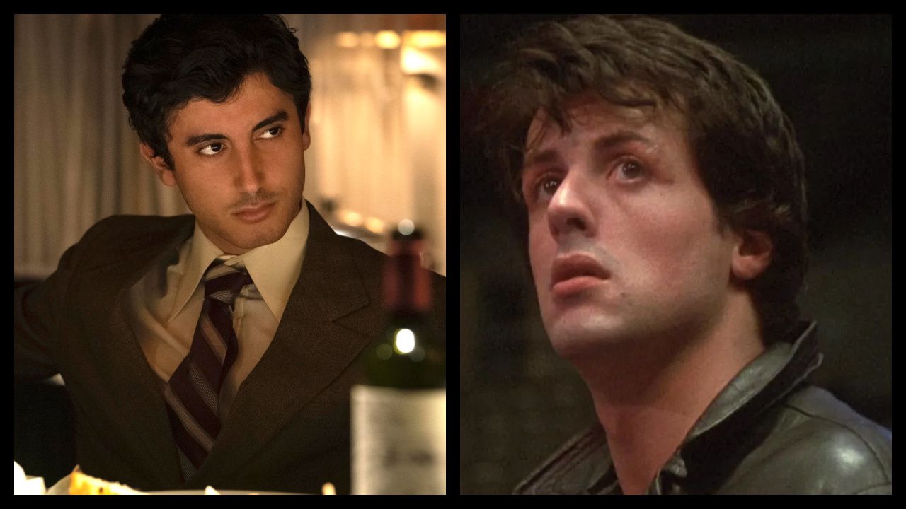 (Left) Anthony Ippolito as Al Pacino of the Paramount+ original series 'The Offer'. Photo: Nicole Wilder/Paramount+ ©2022 Paramount Pictures. All Rights Reserved. (Right) Sylvester Stallone in 1977's 'Rocky.' Photo: United Artists.