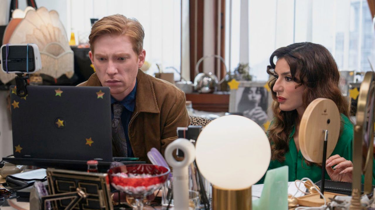 (L to R) Domhnall Gleeson as Ned, Sabrina Impacciatore as Esmeralda in ‘The Paper’. Photo: Troy Harvey/Peacock.