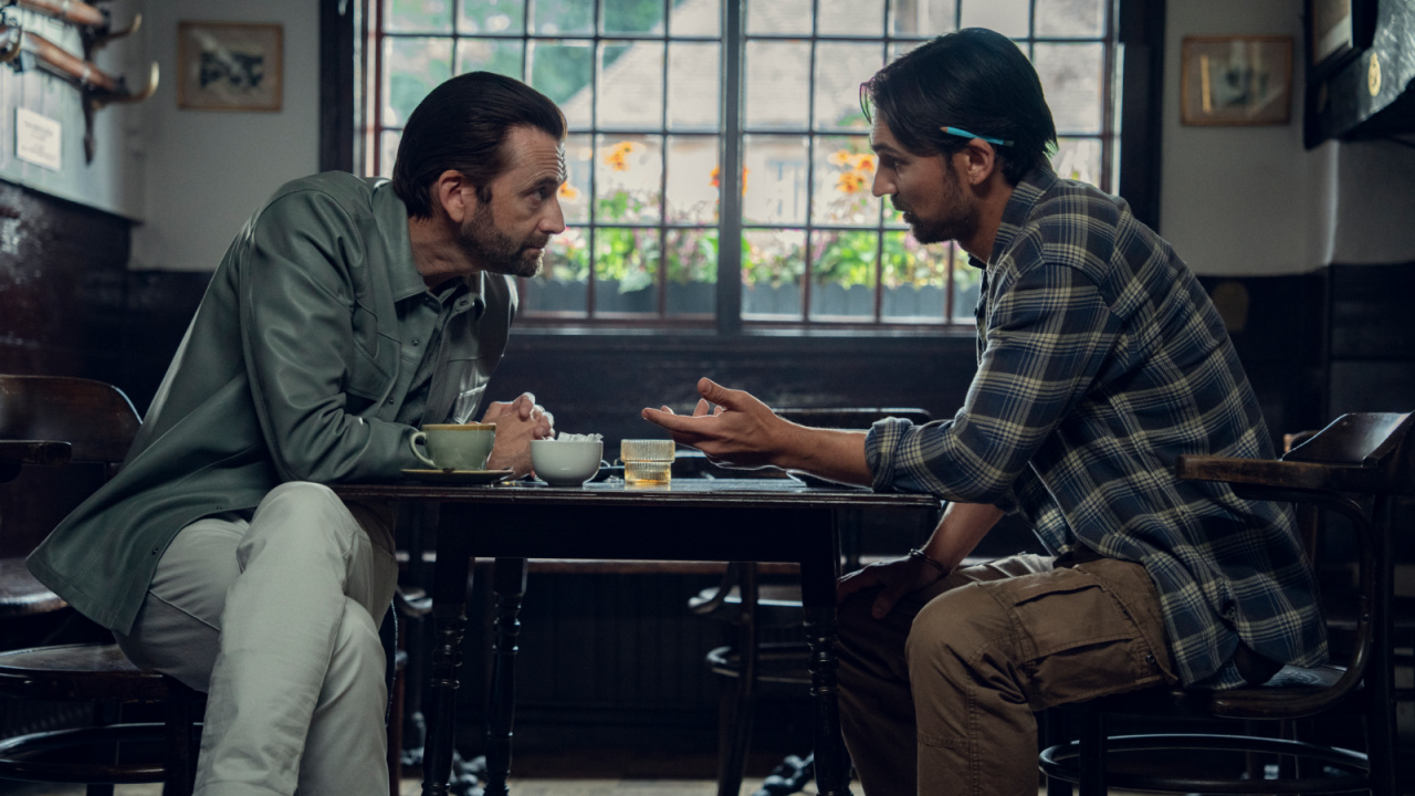 (L to R) David Tennant and Henry Lloyd Hughes in 'The Thursday Murder Club'. Photo: Giles Keyte/Netflix. © 2025 Netflix, Inc.