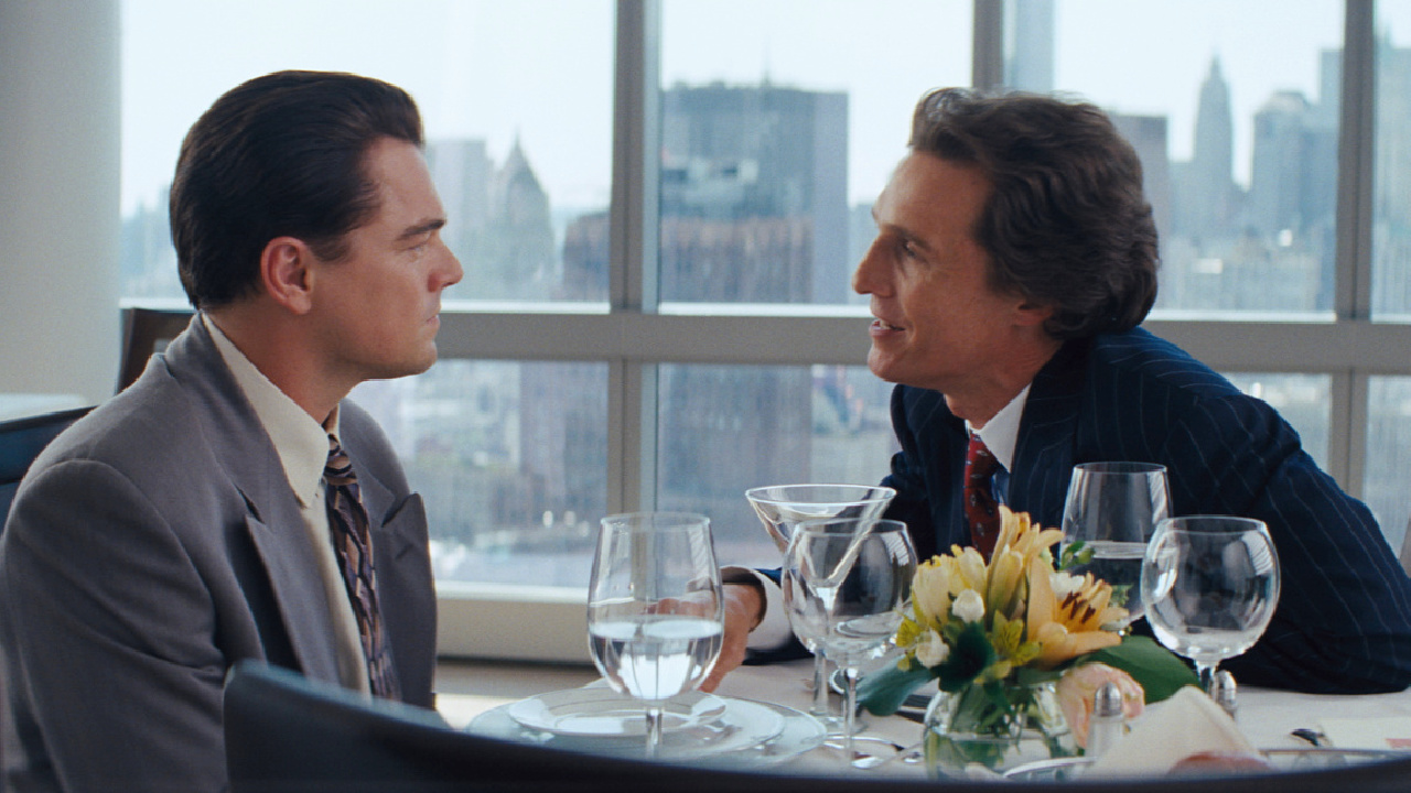 (L to R) Leonardo DiCaprio is Jordan Belfort and Matthew McConaughey is Mark Hanna in "The Wolf of Wall Street,' from Paramount Pictures and Red Granite Pictures.