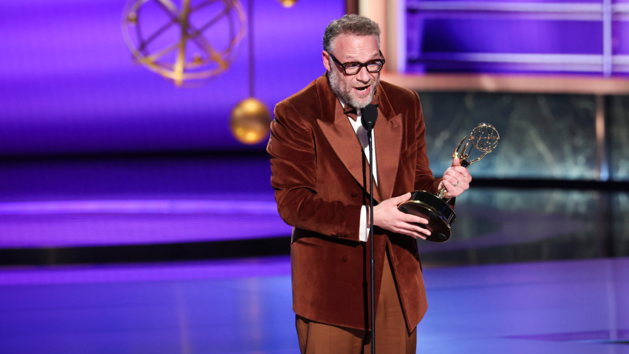 Seth Rogen wins the Emmy for Lead Actor in a Comedy Series at the 77TH EMMY® AWARDS, broadcasting live to both coasts from the Peacock Theater in Los Angeles, California, Sunday, Sept. 14, (8:00-11:00 PM, LIVE ET/5:00-8:00 PM, LIVE PT) on the CBS Television Network, and streaming on Paramount+.* -- Photo: Sonja Flemming/CBS ©2025 CBS Broadcasting, Inc. All Rights Reserved.