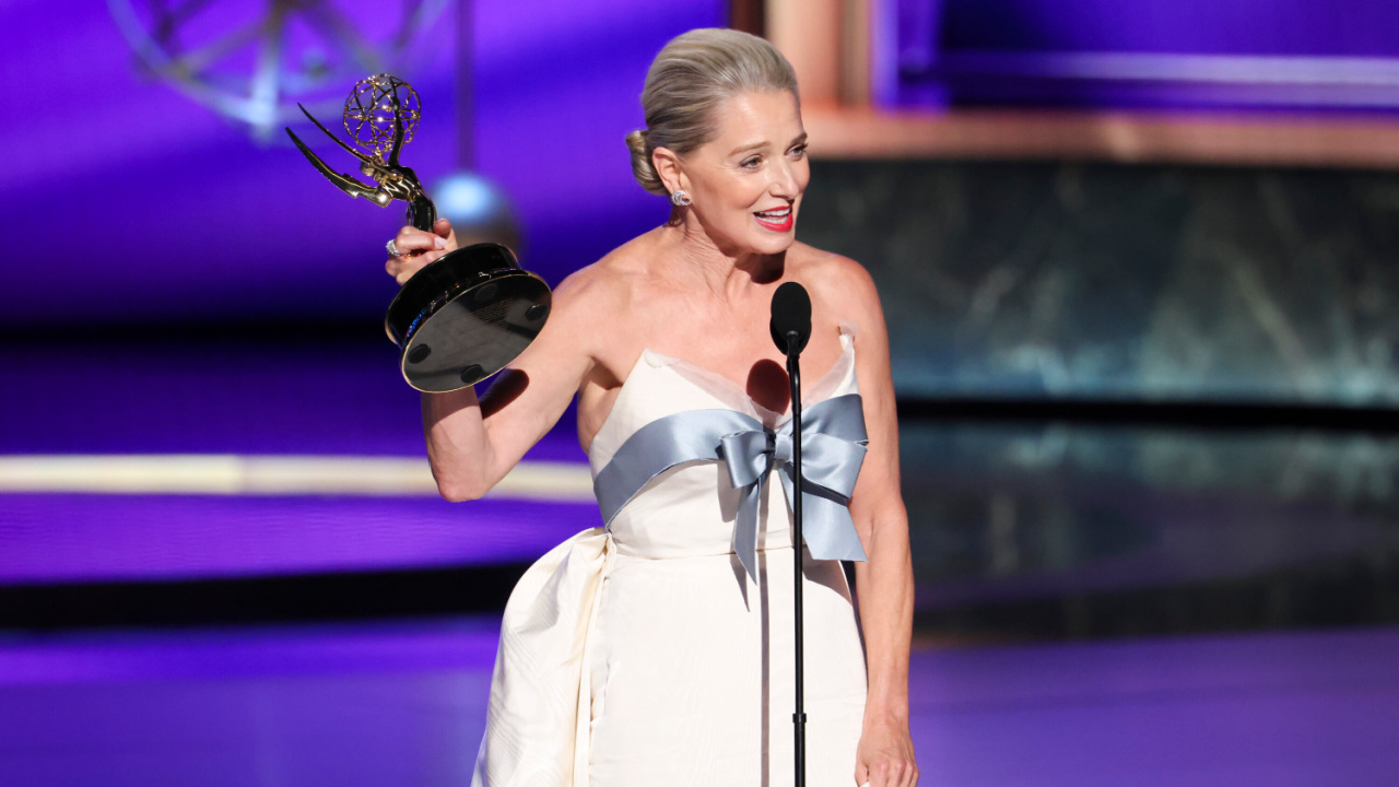 Katherine LaNasa at the 77TH EMMY® AWARDS, broadcasting live to both coasts from the Peacock Theater in Los Angeles, California, Sunday, Sept. 14, (8:00-11:00 PM, LIVE ET/5:00-8:00 PM, LIVE PT) on the CBS Television Network, and streaming on Paramount+.* -- Photo: Sonja Flemming/CBS ©2025 CBS Broadcasting, Inc. All Rights Reserved.