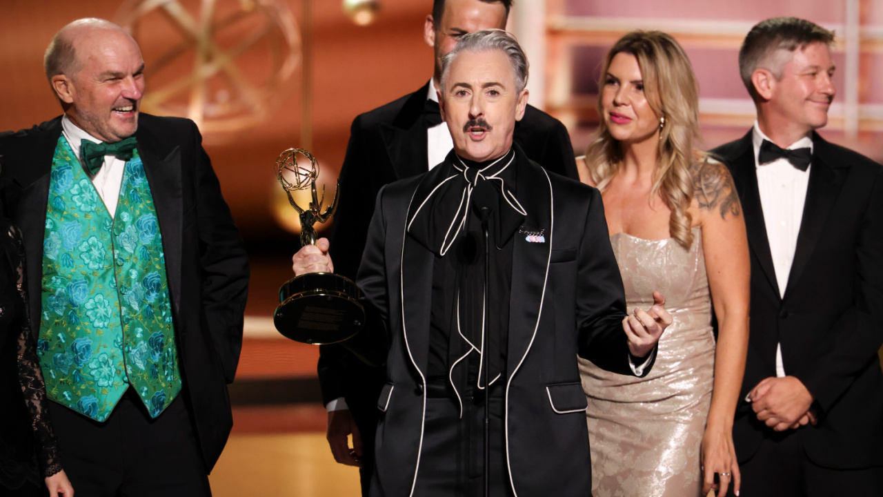 Alan Cumming and the team from 'The Traitors' at the 77TH EMMY® AWARDS, broadcasting live to both coasts from the Peacock Theater in Los Angeles, California, Sunday, Sept. 14, (8:00-11:00 PM, LIVE ET/5:00-8:00 PM, LIVE PT) on the CBS Television Network, and streaming on Paramount+.* -- Photo: Sonja Flemming/CBS ©2025 CBS Broadcasting, Inc. All Rights Reserved.