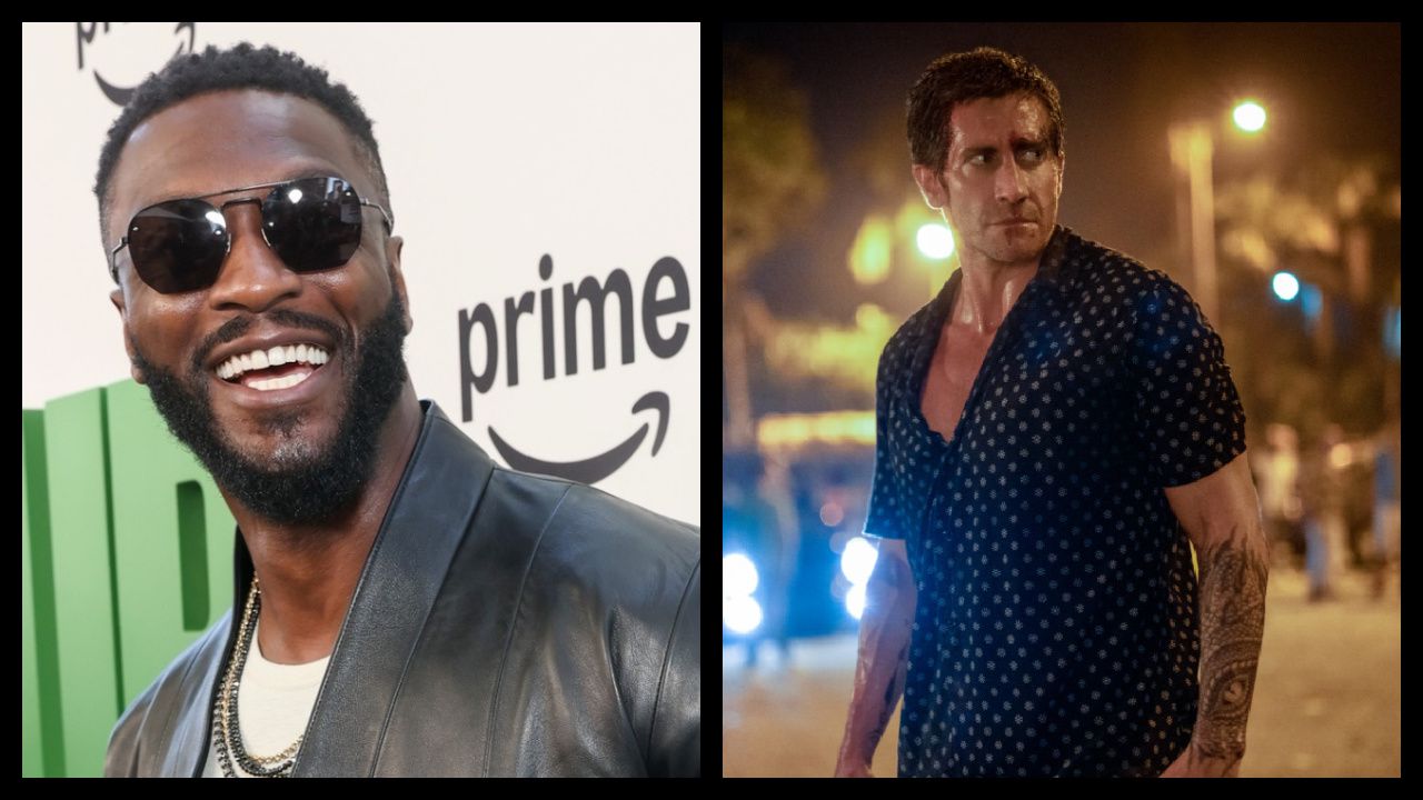 (Right) Aldis Hodge at the premiere of 'The PIckup'. Photo: Prime Video. (Left) Jake Gyllenhaal stars in 'Roadhouse.' Photo: Laura Radford © Amazon Content Services LLC.