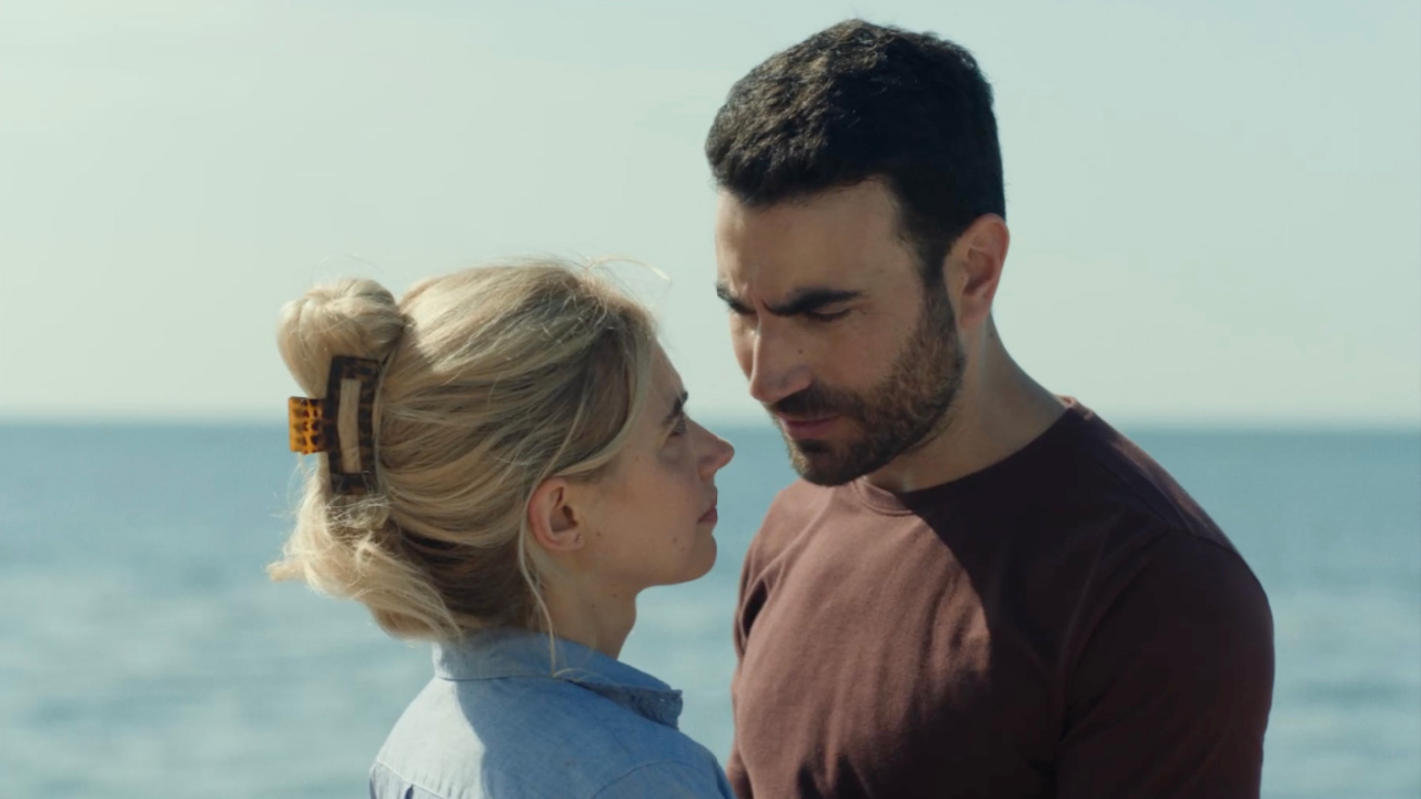 (L to R) Imogen Poots and Brett Goldstein in 'All of You,' premiering in select theaters and on Apple TV+ September 26, 2025.