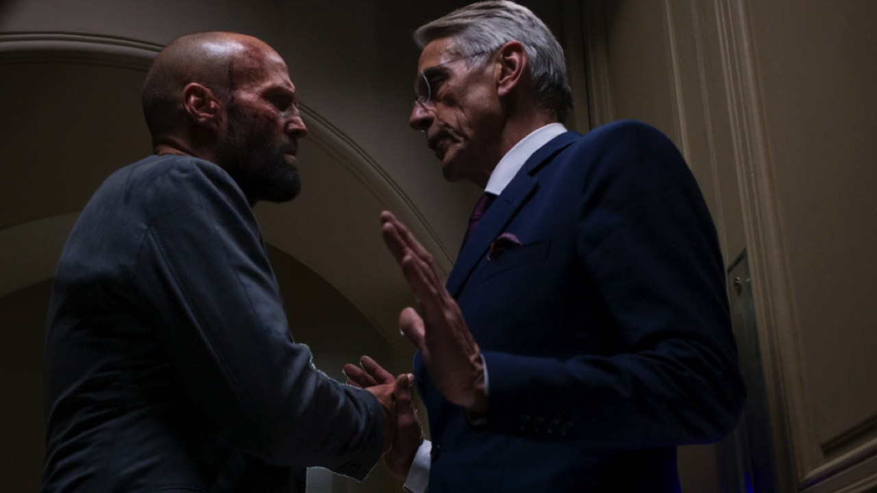 (L to R) Jason Statham as Clay and Jeremy Irons as Wallace Westwyld in director David Ayer's 'The Beekeeper,' an Amazon MGM Studios film. Photo Credit: Daniel Smith. © 2024 Metro-Goldwyn-Mayer Pictures Inc. All Rights Reserved.