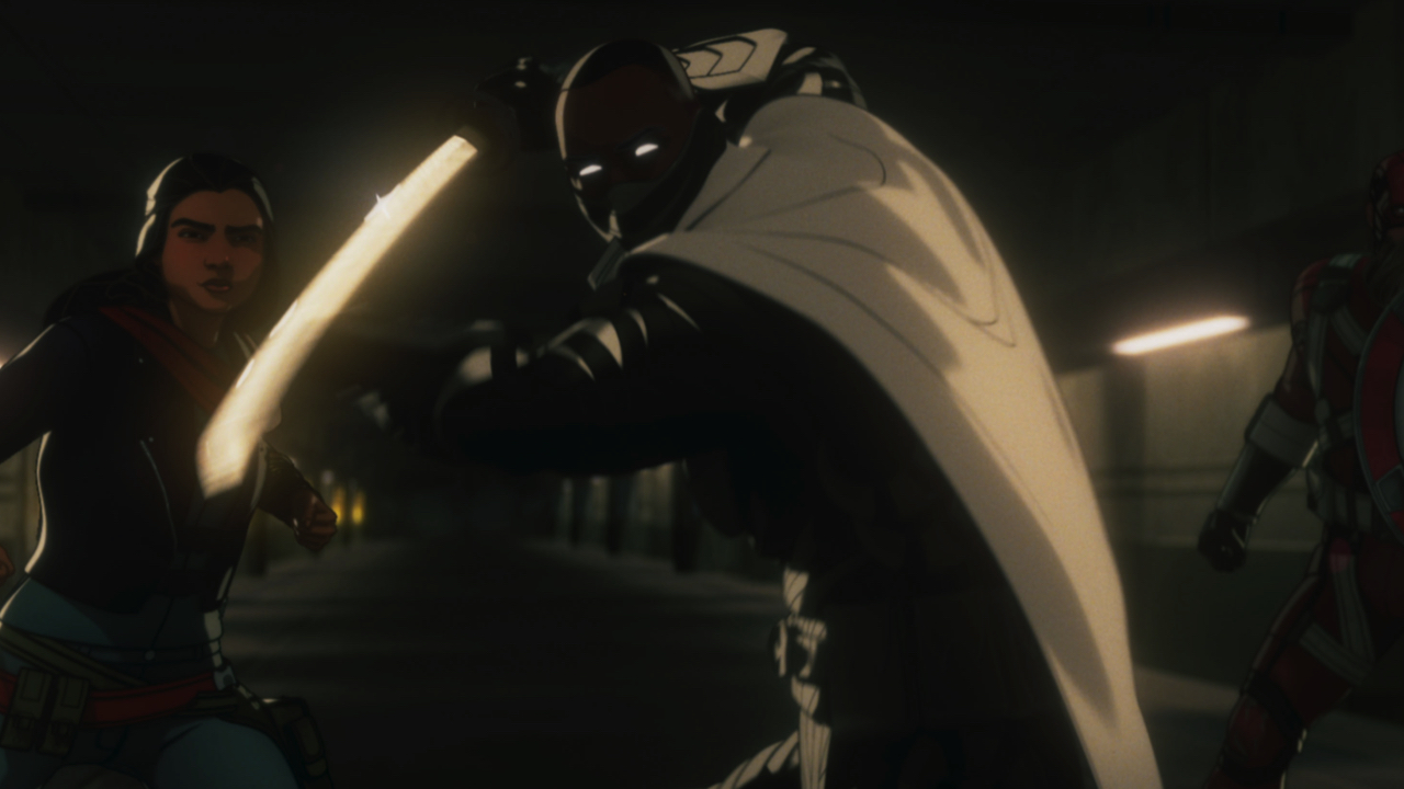 (L-R): Kamala Khan (voiced by Iman Vellani), Blade Knight (voiced by Todd Williams), Alexei Shostakov/ Red Guardian (voiced by David Harbour) and Yelena Belova (voiced by Florence Pugh) in Marvel Television's 'Marvel Zombies' exclusively on Disney+. Photo: Marvel Television. © 2025 MARVEL.