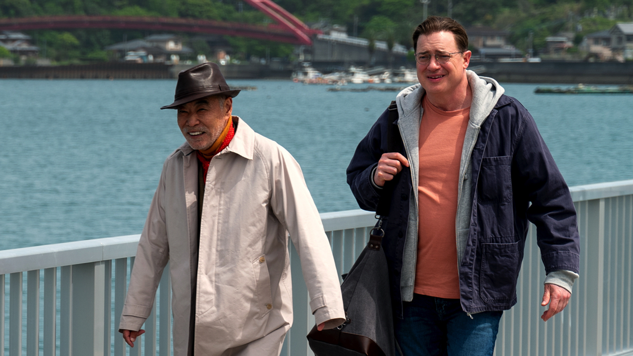 (L to r): Akira Emoto and Brendan Fraser in 'Rental Family'. Photo by James Lisle/Searchlight Pictures. © 2025 Searchlight Pictures. All Rights Reserved.