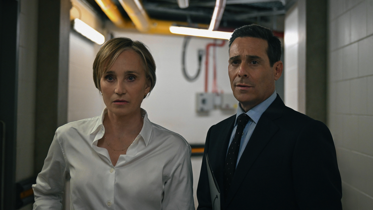 Kristin Scott Thomas and James Callis in 'Slow Horses', premiering September 24, 2025 on Apple TV+.