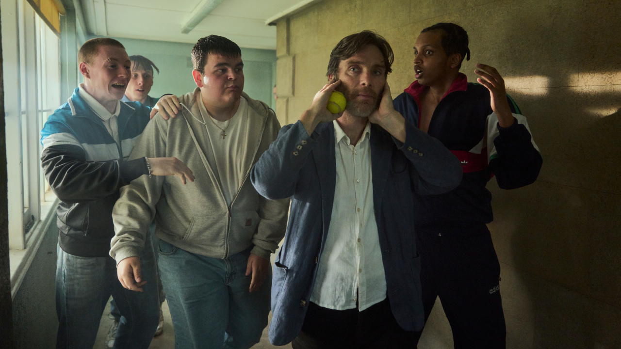Cillian Murphy as Steve (Center-Right) in 'Steve'. Photo: Robert Viglasky/Netflix © 2025.